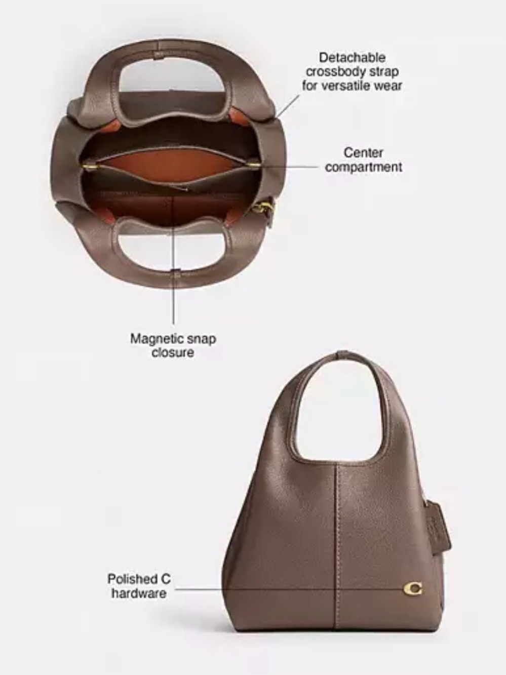 Coach Brown Pebbled Leather Shoulder Tote with Gold Accent - Picture 6 of 10